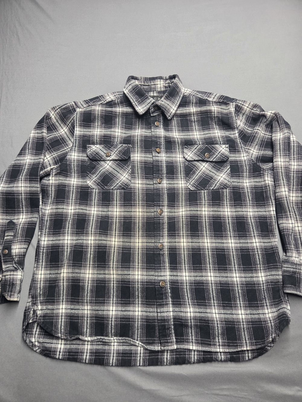 Jachs New York Plaid Flannel Shirt Button Up Men's Size XL 100% Cotton Grey